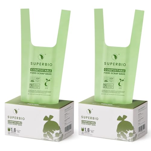 SUPERBIO 16 Gallon Handle Tie Compostable Food Scrap Bags Small Compost Bags with Handles 50 Count 2 Pack BPI OK compost INDUSTRIAL